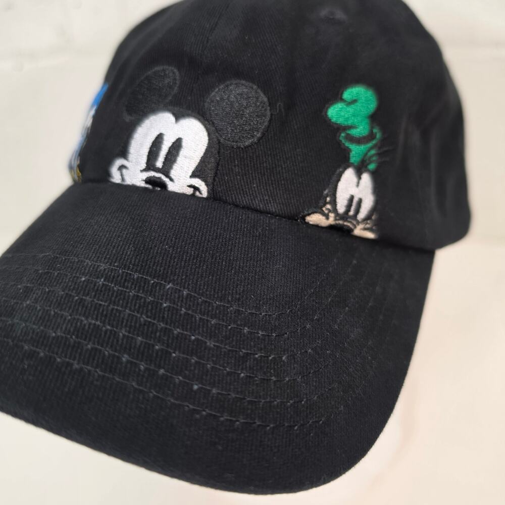 Disney Mickey & Friends Dad Hat Black Mickey Donald Goofy Adjustable Strap Cap